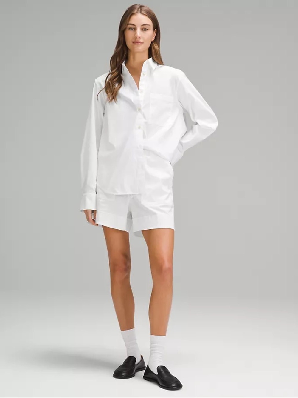 Lululemon Relaxed Fit Cotton Blend Poplin Button Down Shirt